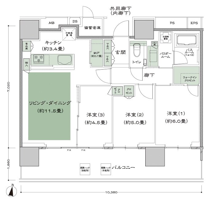 シティタワーズ板橋大山 ノースタワー／サウスタワー 間取り S-B’ type