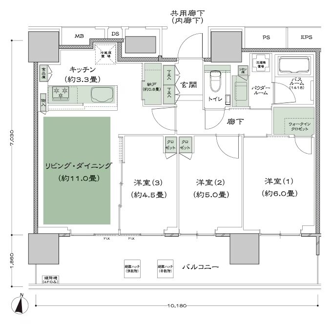 シティタワーズ板橋大山 ノースタワー／サウスタワー 間取り S-J’ type
