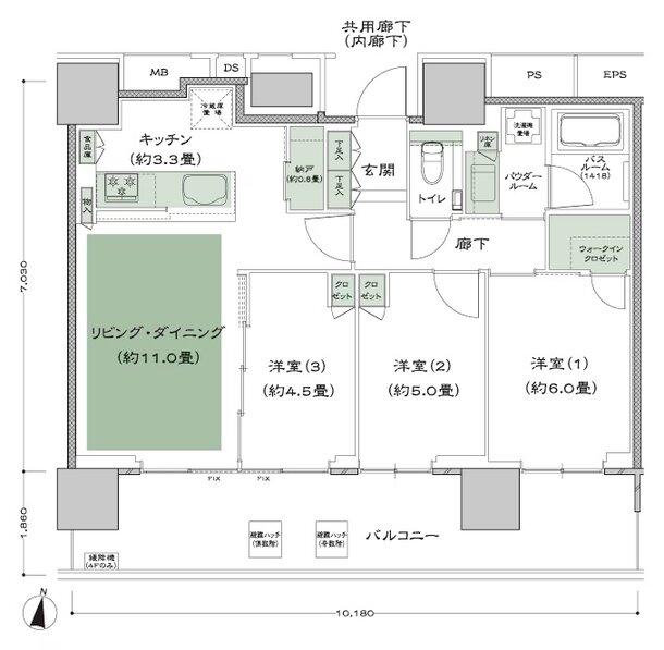 シティタワーズ板橋大山 ノースタワー／サウスタワー 間取り S-J’ type