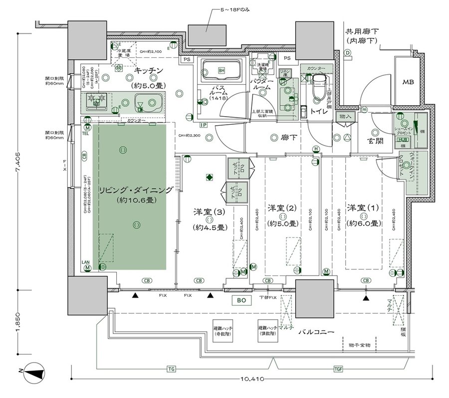 シティタワーズ板橋大山 ノースタワー／サウスタワー 間取り N-A-標準プラン