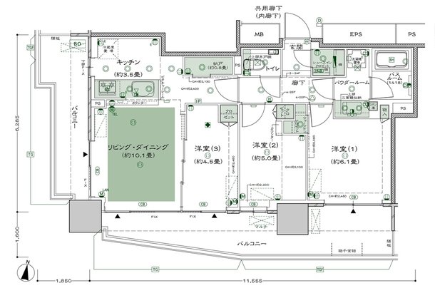 シティタワーズ板橋大山 ノースタワー／サウスタワー 間取り N-B-標準プラン