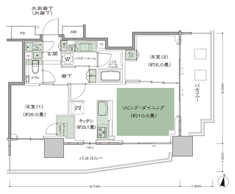 シティタワーズ板橋大山 ノースタワー/サウスタワー 間取り N-C-標準 type