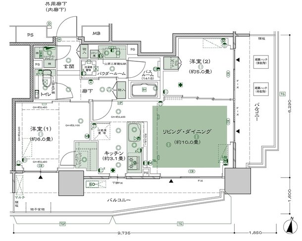 シティタワーズ板橋大山 ノースタワー／サウスタワー 間取り N-C-標準プラン