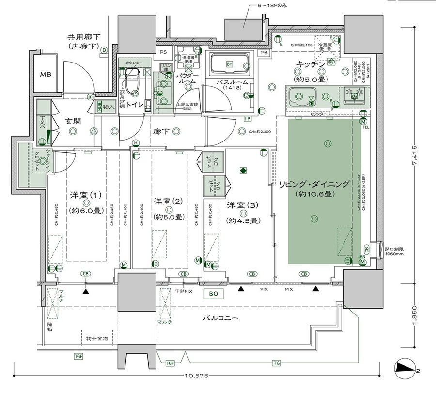 シティタワーズ板橋大山 ノースタワー／サウスタワー 間取り N-D-標準プラン