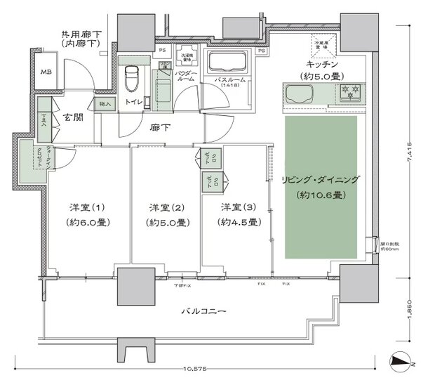シティタワーズ板橋大山 ノースタワー/サウスタワー 間取り N-D-標準 type