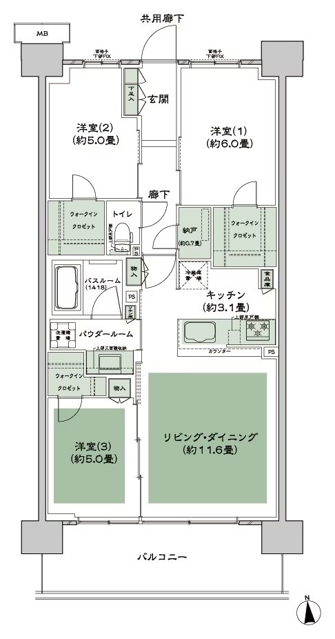 シティテラス多摩川 間取り F-J2-標準 type