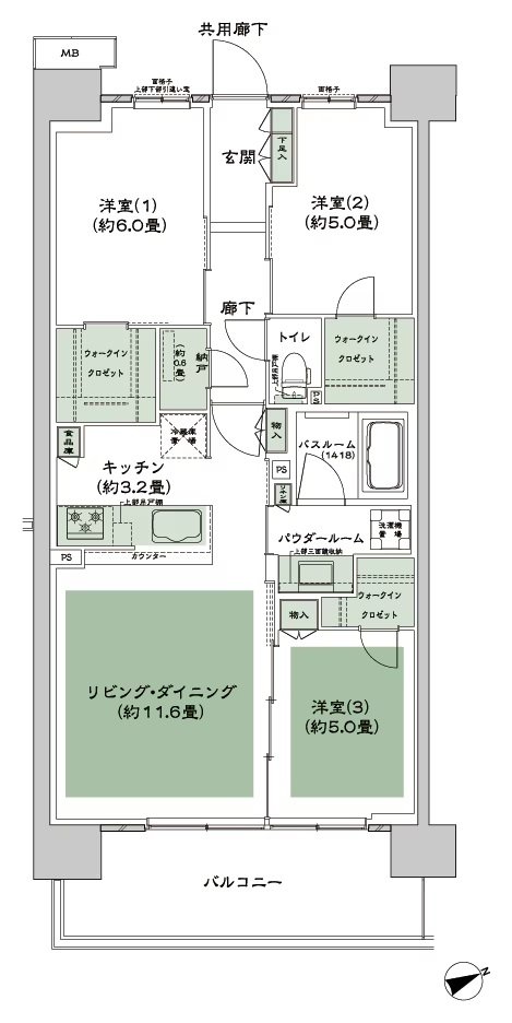 シティテラス多摩川 間取り D-E1b-標準 type