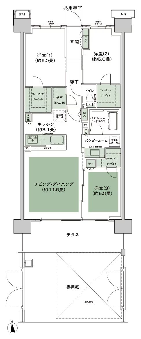 シティテラス多摩川 間取り F-J3g-標準 type
