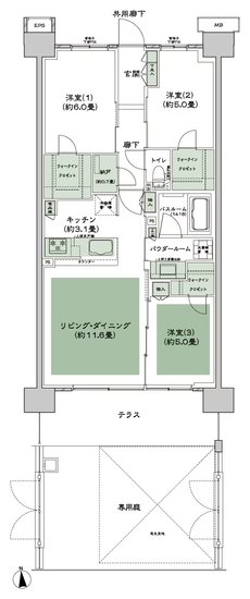 シティテラス多摩川 間取り F-J3g-標準 type