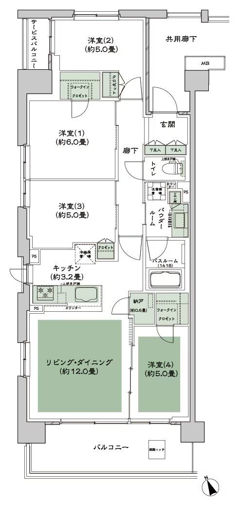 シティテラス多摩川 間取り B-A1-標準（2・4・5階） type