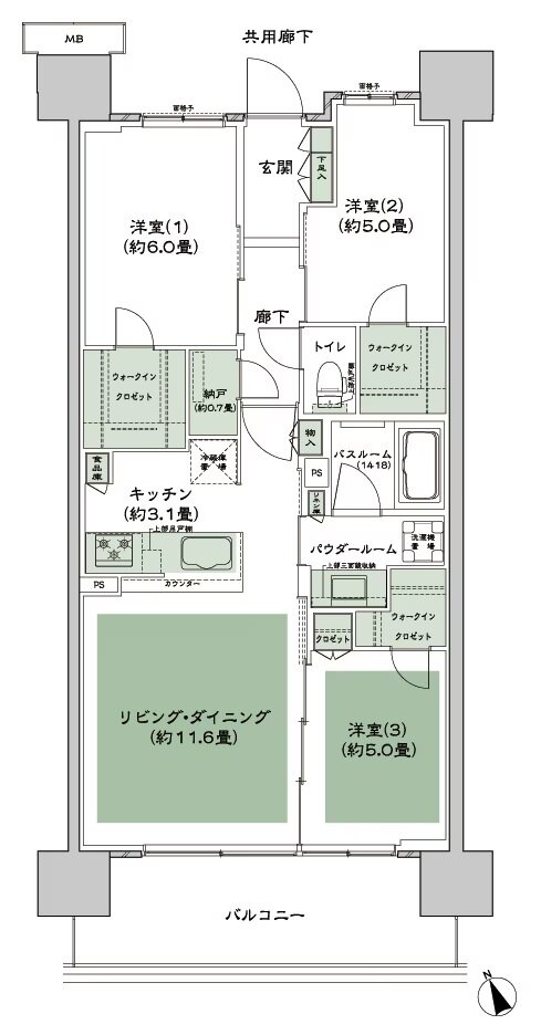 シティテラス多摩川 間取り C-B3b-標準 type