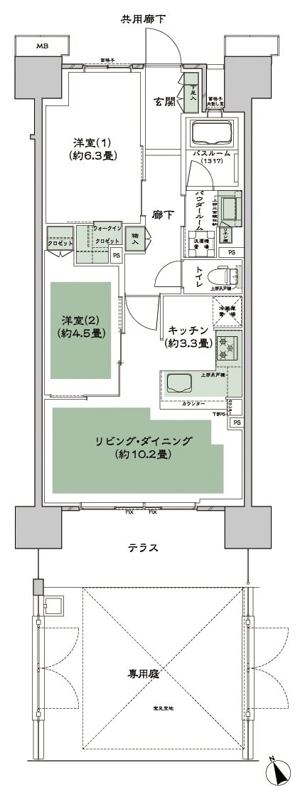 シティテラス多摩川 間取り F-G1g-標準 type