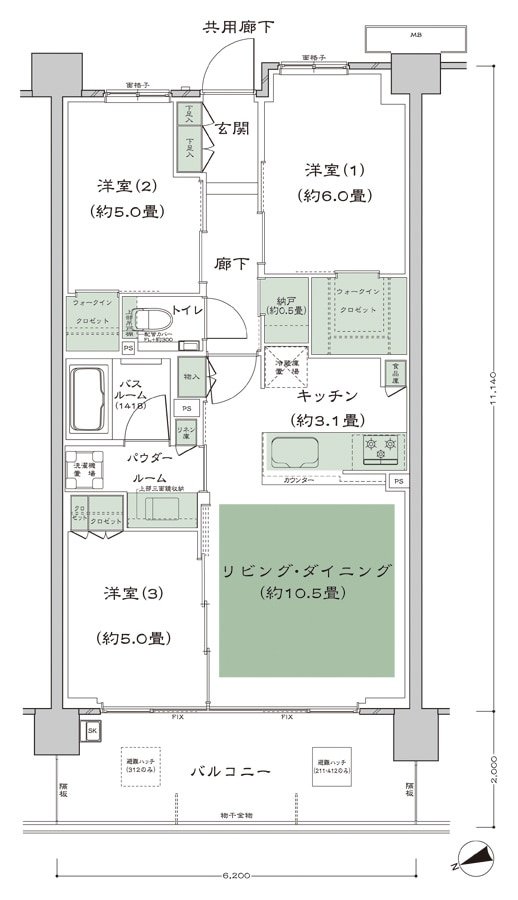 シティテラス善福寺公園 間取り A-B2'-標準プラン type