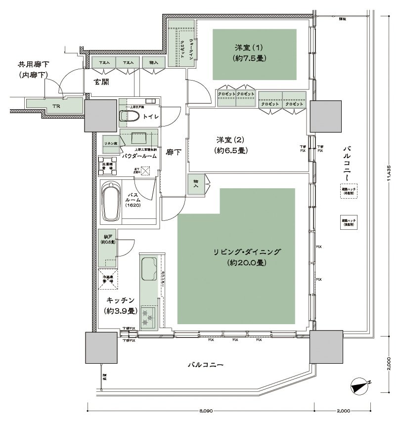 グランドシティタワー池袋 間取り E-90A-LD拡大 type