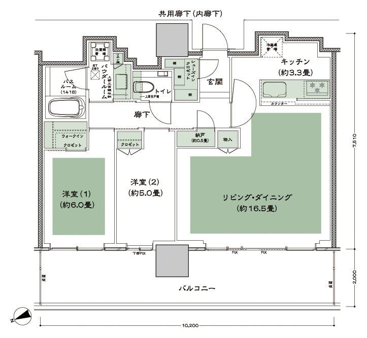グランドシティタワー池袋 間取り NW-70F-LD拡大 type