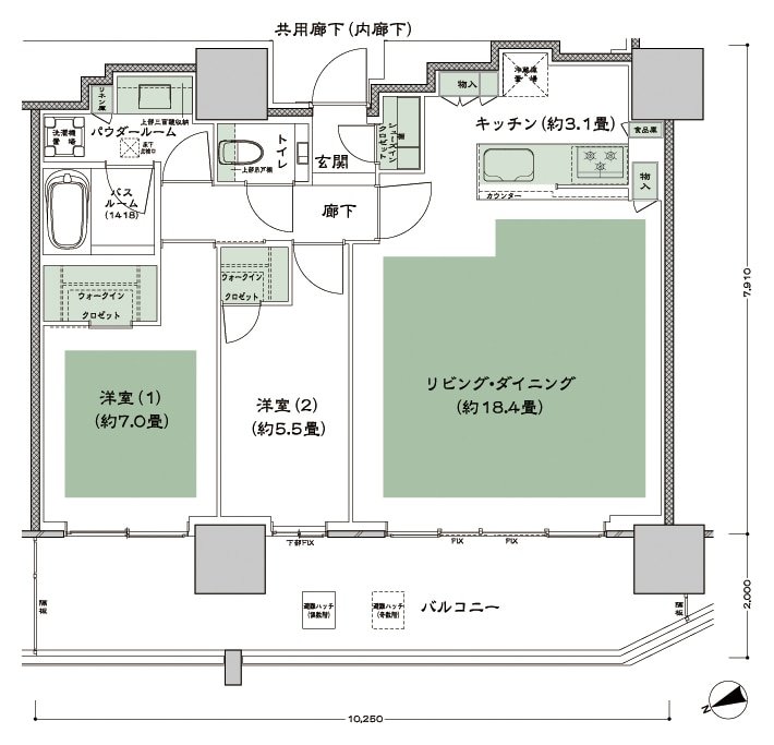 グランドシティタワー池袋 間取り NW-75E-LD拡大 type
