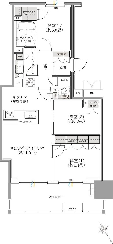 ザ・サーパスタワー新潟万代シテイ 間取り Qタイプ