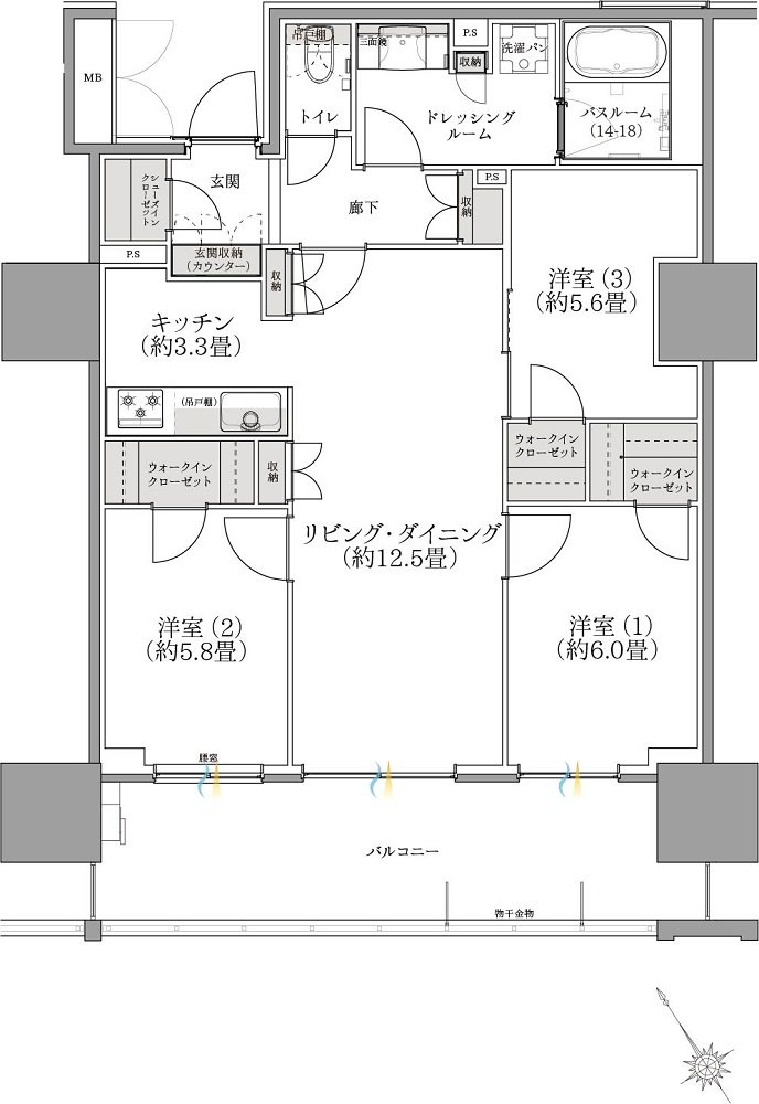 ザ・サーパスタワー新潟万代シテイ 間取り Hタイプ