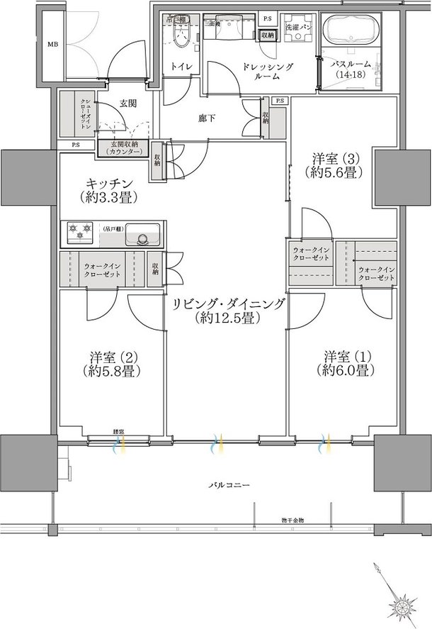 ザ・サーパスタワー新潟万代シテイ 間取り Hタイプ