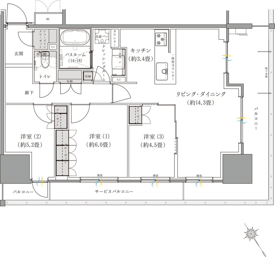 ザ・サーパスタワー新潟万代シテイ 間取り Aタイプ