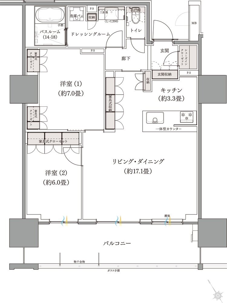 ザ・サーパスタワー新潟万代シテイ 間取り Iタイプ（メニュープラン）