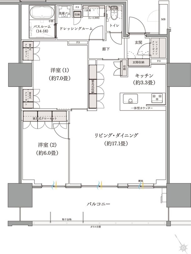 ザ・サーパスタワー新潟万代シテイ 間取り Iタイプ（メニュープラン）