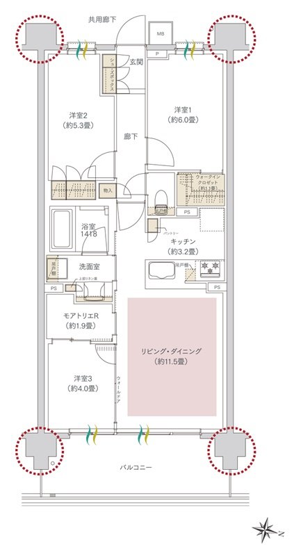 ヒルズグランデ稲毛 間取り B69Bタイプ