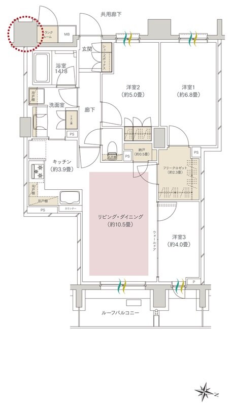 ヒルズグランデ稲毛 間取り B70Arタイプ