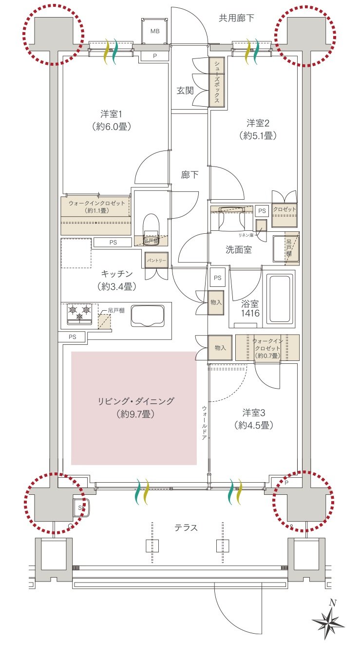 ヒルズグランデ稲毛 間取り A65Atタイプ