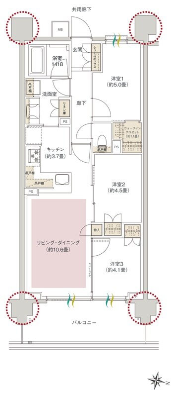 ヒルズグランデ稲毛 間取り B63Bタイプ