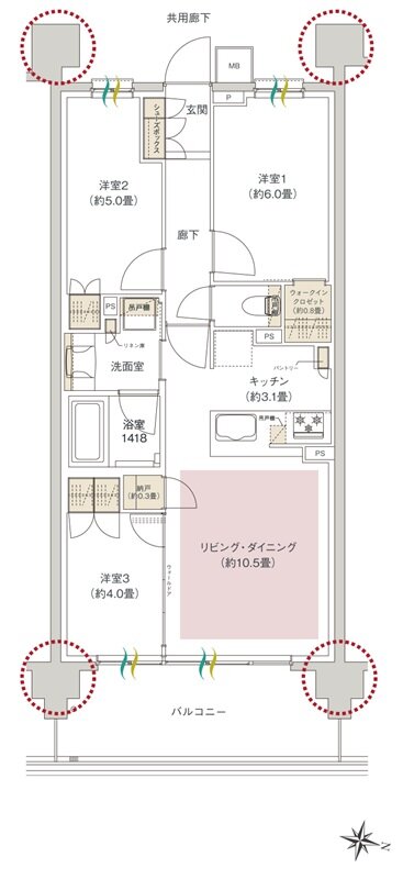 ヒルズグランデ稲毛 間取り B63Cタイプ