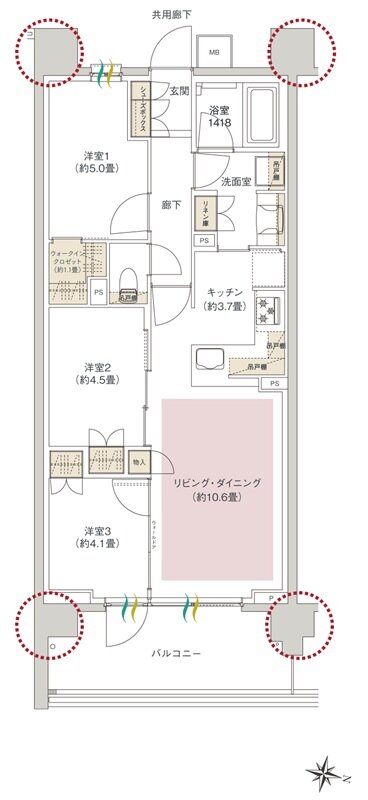 ヒルズグランデ稲毛 間取り B63Aタイプ