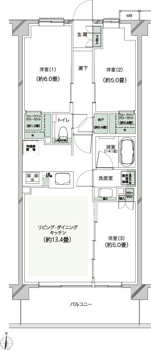 クレストラフィーネ新川崎 間取り D1・D2 type