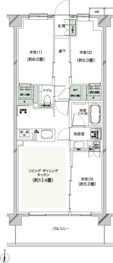 クレストラフィーネ新川崎 間取り D1・D2 type