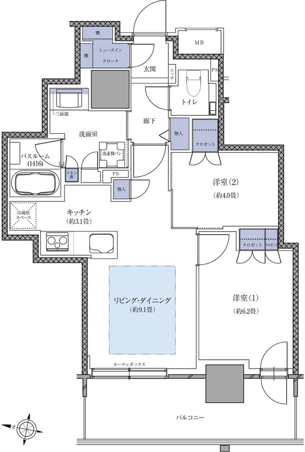 ザ・札幌タワーズ　ウエストタワー／イーストタワー 間取り WB TYPE（WEST TOWER）
