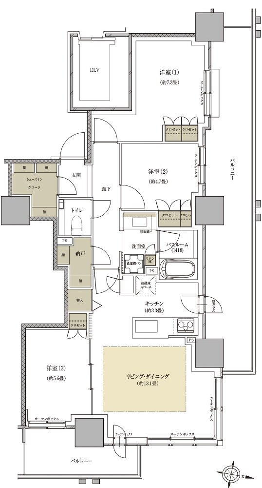 ザ・札幌タワーズ　ウエストタワー／イーストタワー 間取り EV TYPE（EAST TOWER）