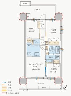 ウィザースレジデンス盛岡惣門テラス 間取り E type