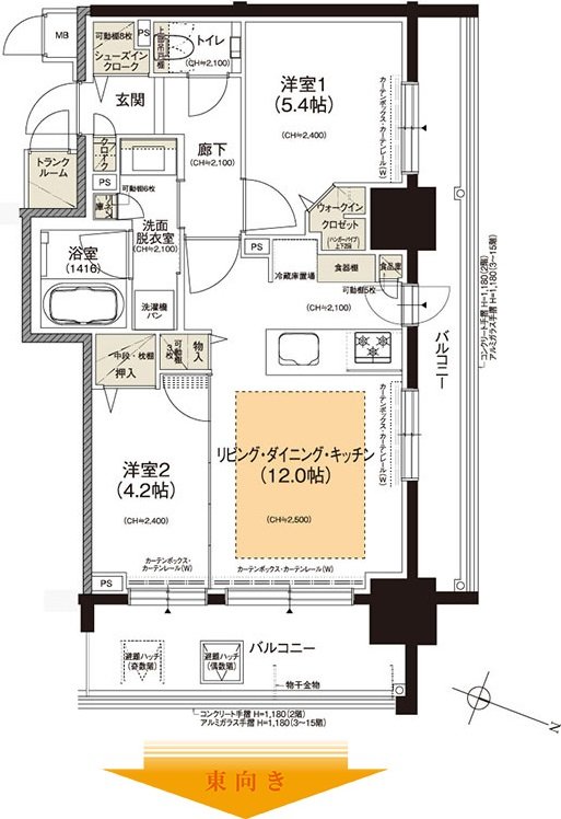 クリーンリバーフィネス学園前ミッドステージ 間取り Hタイプ（EAST）