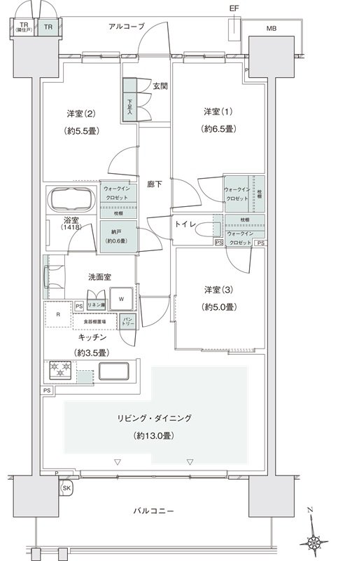 パークホームズ伊丹稲野ガーデンスクエア　パークフロント 間取り 75Acタイプ