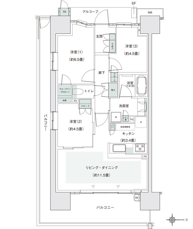 パークホームズ伊丹稲野ガーデンスクエア　パークフロント 間取り 67Adタイプ