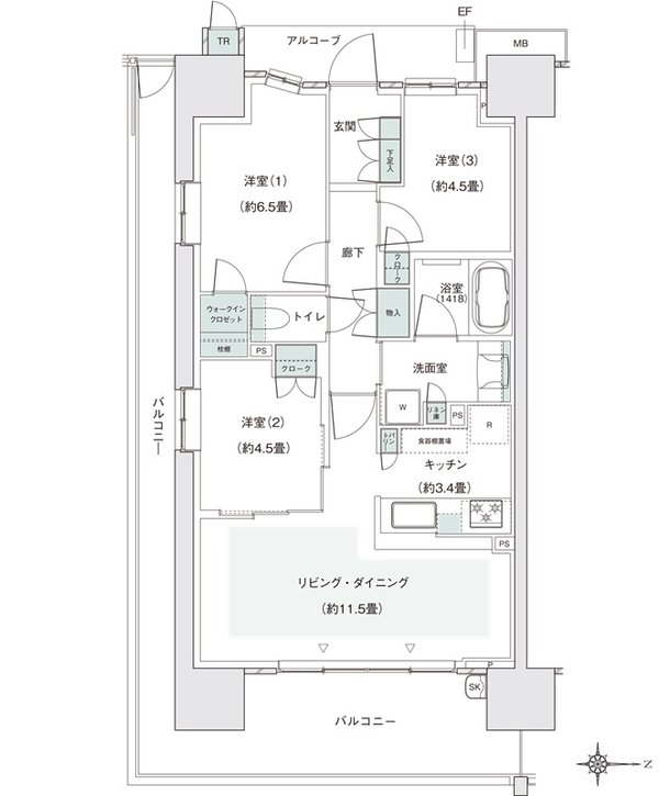 パークホームズ伊丹稲野ガーデンスクエア　パークフロント 間取り 67Adタイプ