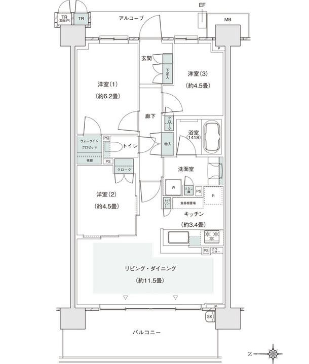 パークホームズ伊丹稲野ガーデンスクエア　パークフロント 間取り 67Beタイプ