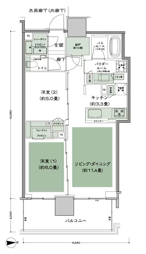 グランドシティタワー月島 間取り E-60C(L1)-標準 type