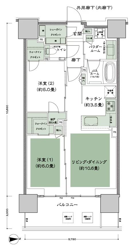 グランドシティタワー月島 間取り E-60A 標準 type