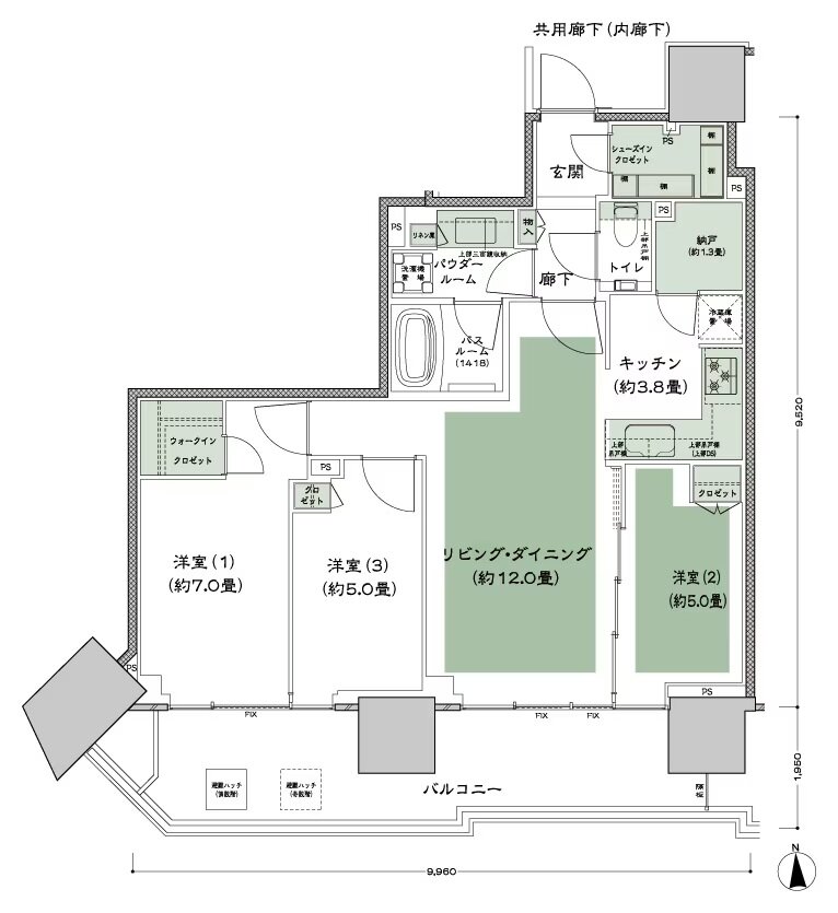 グランドシティタワー月島 間取り S-70Btr 標準 type