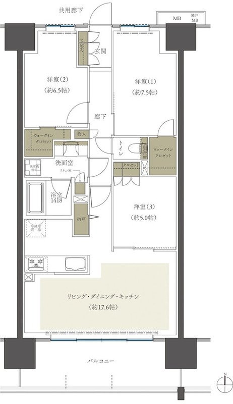 レーベン水戸ONE STATE TOWER 間取り Iタイプ