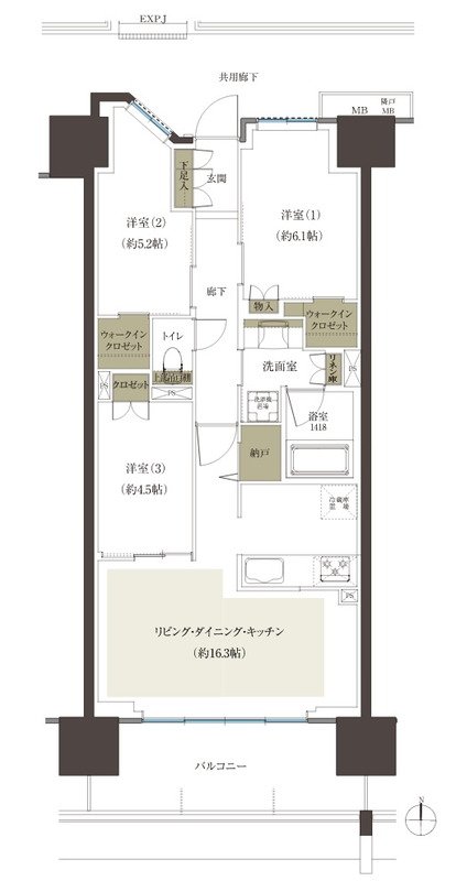 レーベン水戸ONE STATE TOWER 間取り Gタイプ