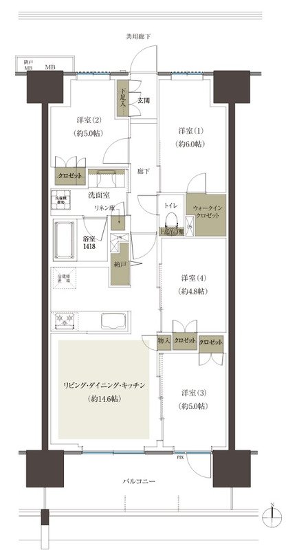 レーベン水戸ONE STATE TOWER 間取り Hタイプ