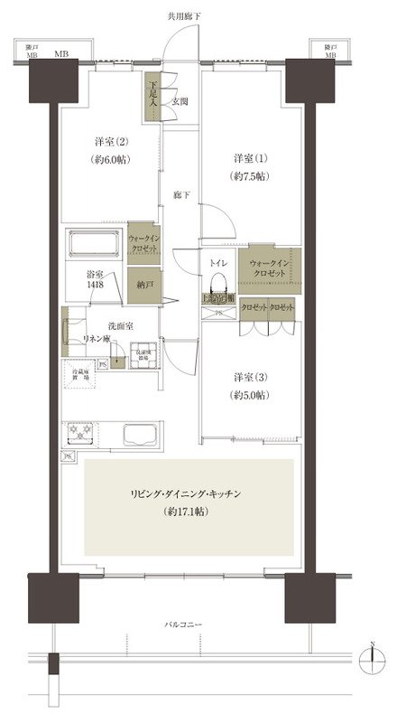 レーベン水戸ONE STATE TOWER 間取り Lタイプ