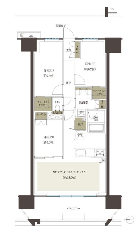 レーベン水戸ONE STATE TOWER 間取り Bタイプ